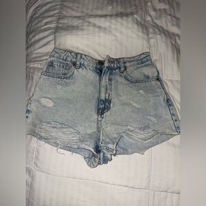 Zara Blue Jean Shorts Distressed High-Waisted